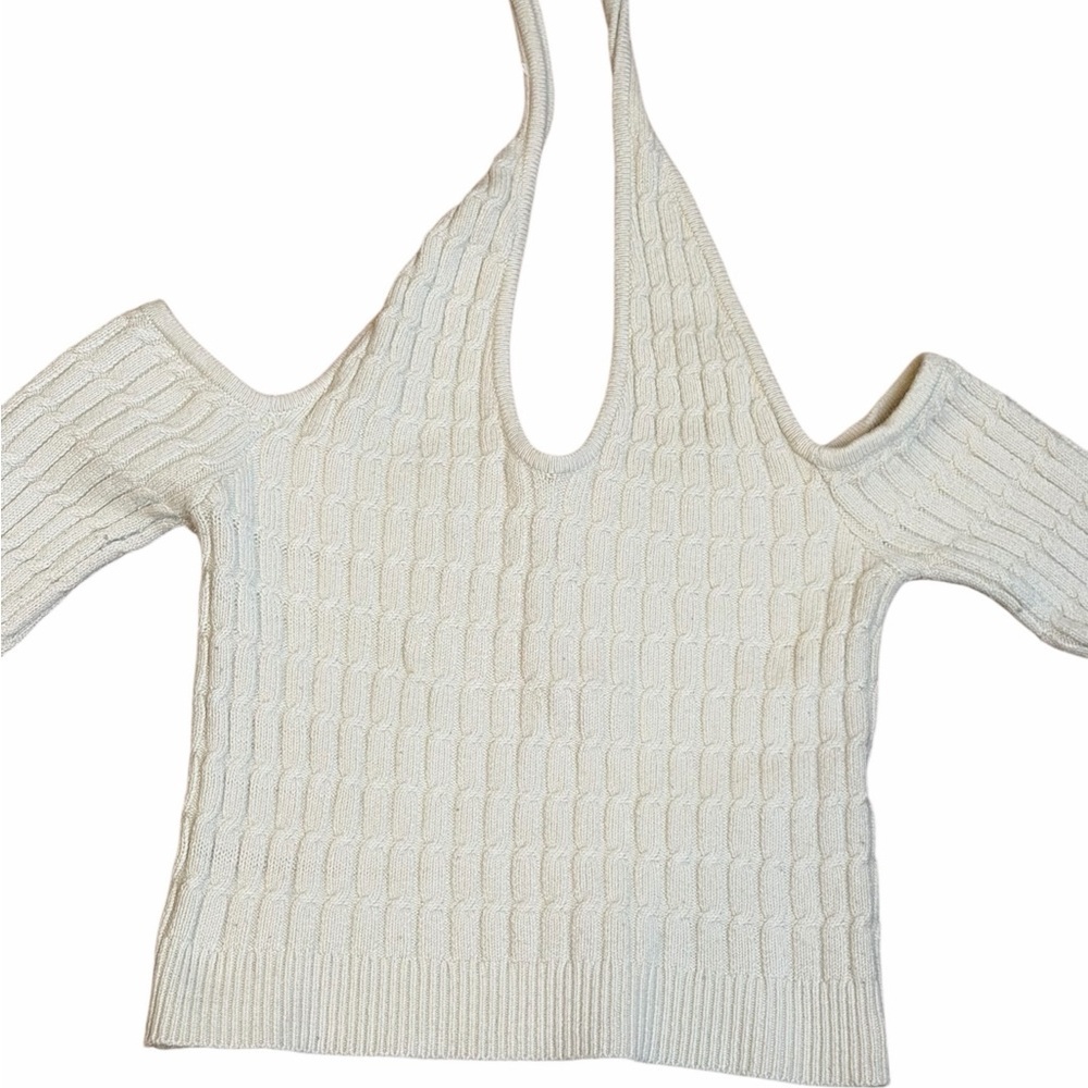 Abercrombie & Fitch Cable Knit Halter Sweater Cream Cold Shoulder Small - Picture 7 of 11
